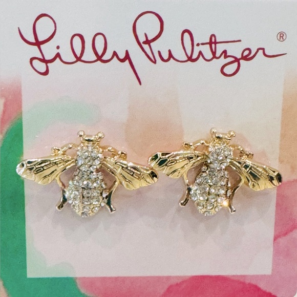 Lilly Pulitzer Gold and Pave Bee Earrings NEW - Picture 2 of 5